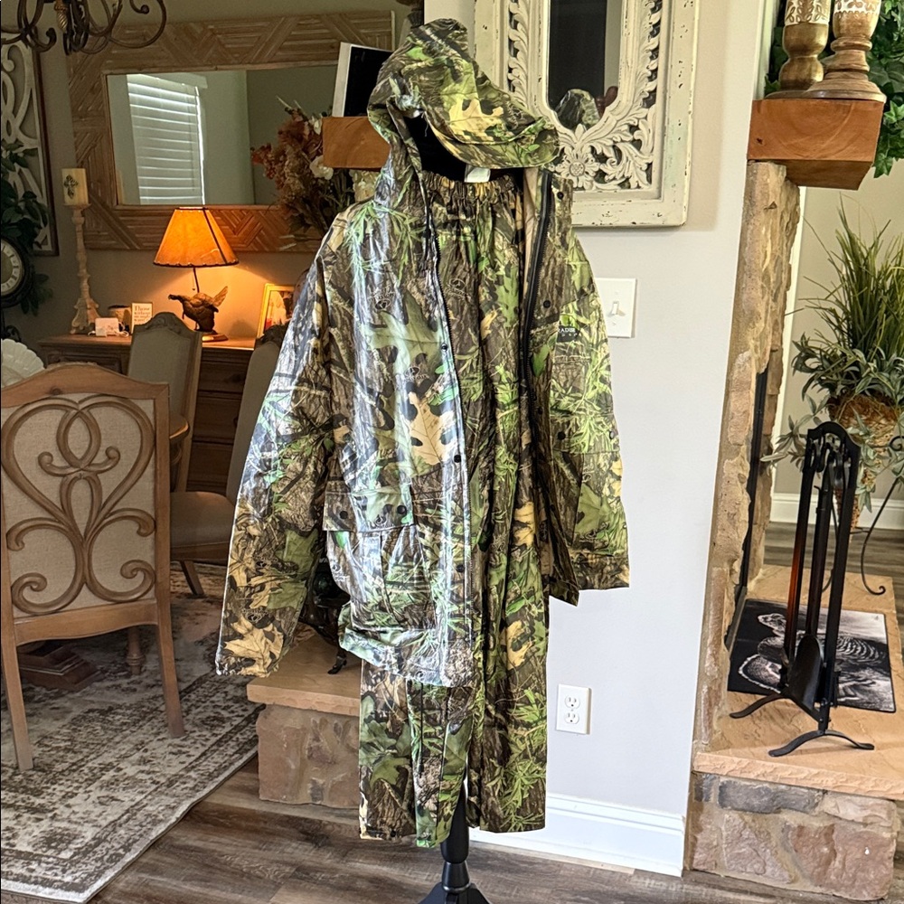 Vintage Mossy Oak Camouflage Raincoat Set XL